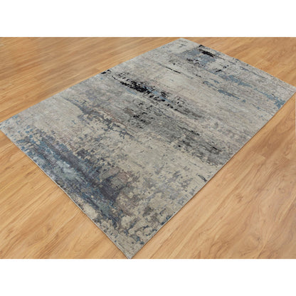 Modern and Contemporary Wool & Silk Hand Knotted Rug Grey No Border 6.3X8.10 -O058481