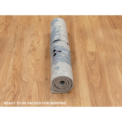 Modern and Contemporary Wool & Silk Hand Knotted Rug Grey No Border 3.0X4.10 -O058485