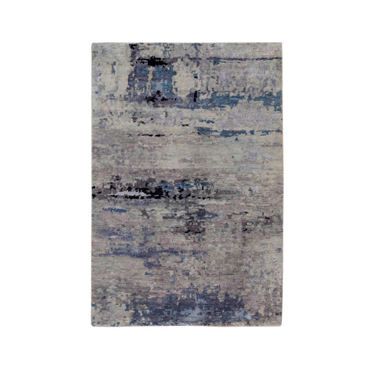 Modern and Contemporary Wool & Silk Hand Knotted Rug Grey No Border 3.0X4.10 -O058487