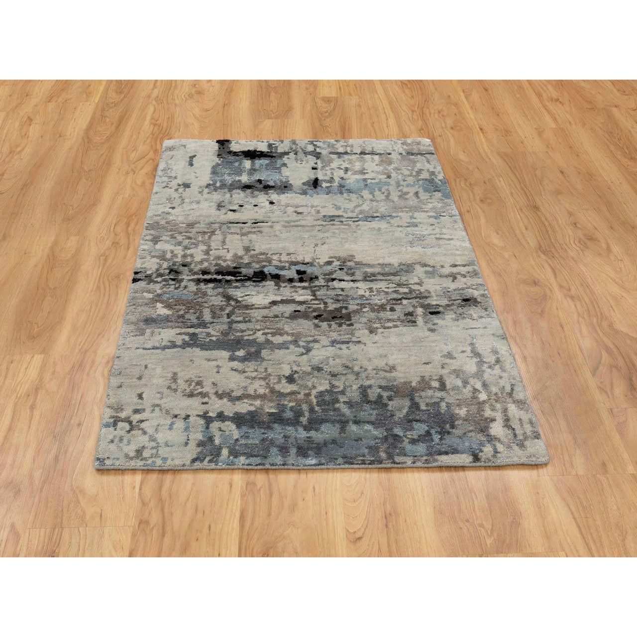 Modern and Contemporary Wool & Silk Hand Knotted Rug Grey No Border 3.0X4.10 -O058487