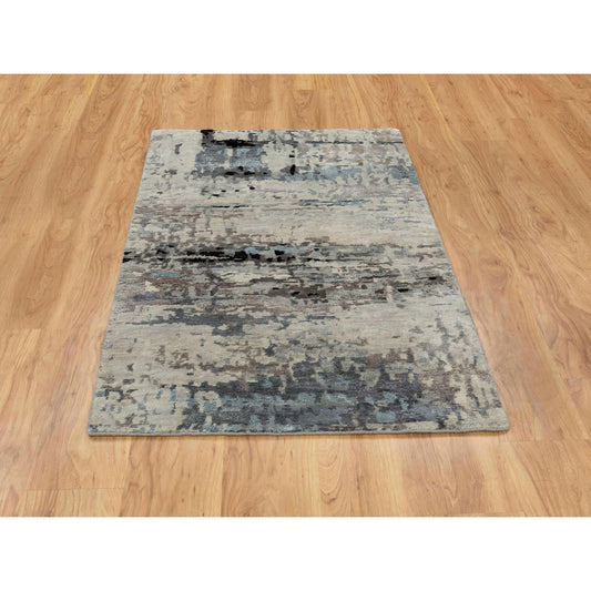 Modern and Contemporary Wool & Silk Hand Knotted Rug Grey No Border 3.0X4.10 -O058487