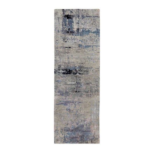 Modern and Contemporary Wool & Silk Hand Knotted Rug Grey No Border 2.5X7.9 -O058489
