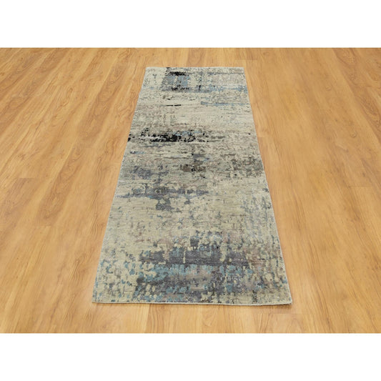 Modern and Contemporary Wool & Silk Hand Knotted Rug Grey No Border 2.5X7.9 -O058489