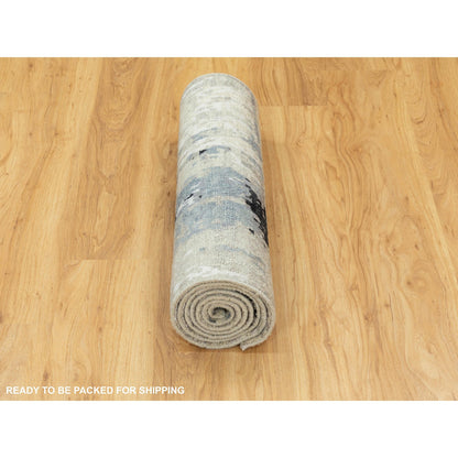 Modern and Contemporary Wool & Silk Hand Knotted Rug Grey No Border 2.5X7.9 -O058489