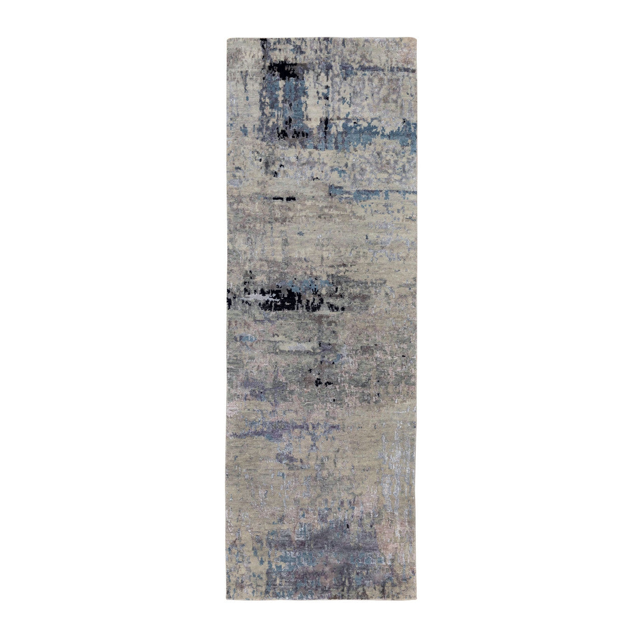 Modern and Contemporary Wool & Silk Hand Knotted Rug Grey No Border 2.6X7.9 -O058490