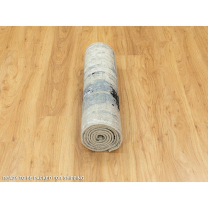 Modern and Contemporary Wool & Silk Hand Knotted Rug Grey No Border 2.6X7.9 -O058490