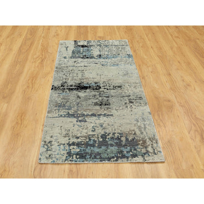 Modern and Contemporary Wool & Silk Hand Knotted Rug Grey No Border 2.6X5.10 -O058491