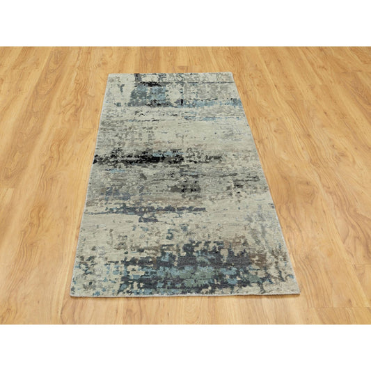 Modern and Contemporary Wool & Silk Hand Knotted Rug Grey No Border 2.6X5.10 -O058491