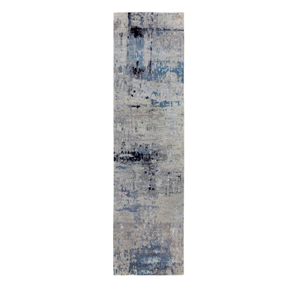 Modern and Contemporary Wool & Silk Hand Knotted Rug Grey No Border 2.5X9.9 -O058498