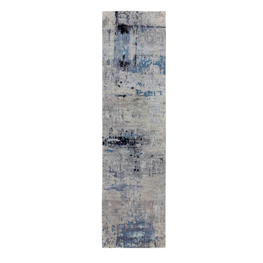 Modern and Contemporary Wool & Silk Hand Knotted Rug Grey No Border 2.5X9.9 -O058498