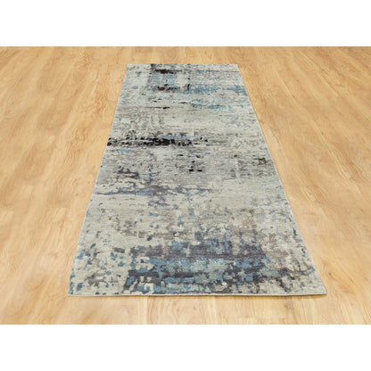 Modern and Contemporary Wool & Silk Hand Knotted Rug Grey No Border 2.5X9.9 -O058498