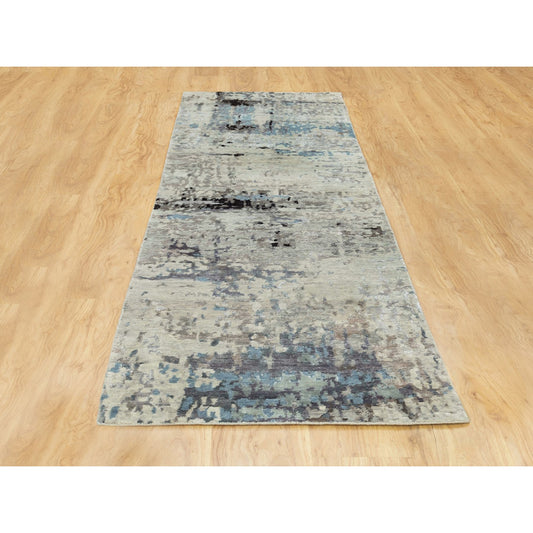 Modern and Contemporary Wool & Silk Hand Knotted Rug Grey No Border 2.5X9.9 -O058498