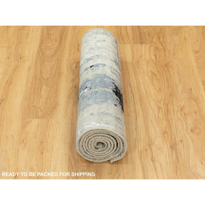 Modern and Contemporary Wool & Silk Hand Knotted Rug Grey No Border 2.5X9.9 -O058498