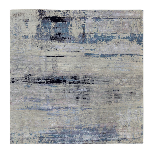 Modern and Contemporary Wool & Silk Hand Knotted Rug Grey No Border 9.10X9.11 -O058501