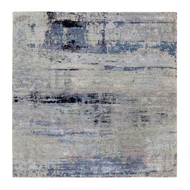Modern and Contemporary Wool & Silk Hand Knotted Rug Grey No Border 9.10X9.11 -O058501