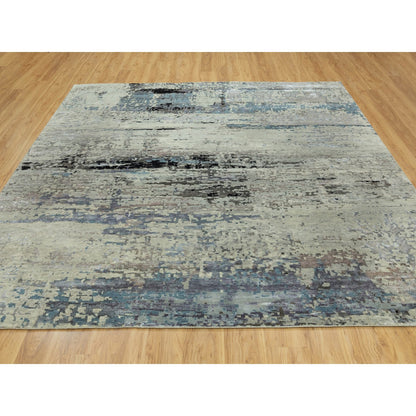 Modern and Contemporary Wool & Silk Hand Knotted Rug Grey No Border 9.10X9.11 -O058501