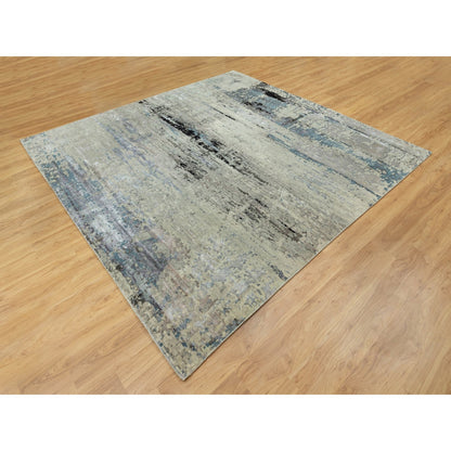 Modern and Contemporary Wool & Silk Hand Knotted Rug Grey No Border 9.10X9.11 -O058501