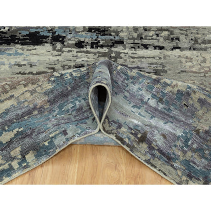 Modern and Contemporary Wool & Silk Hand Knotted Rug Grey No Border 9.10X9.11 -O058501