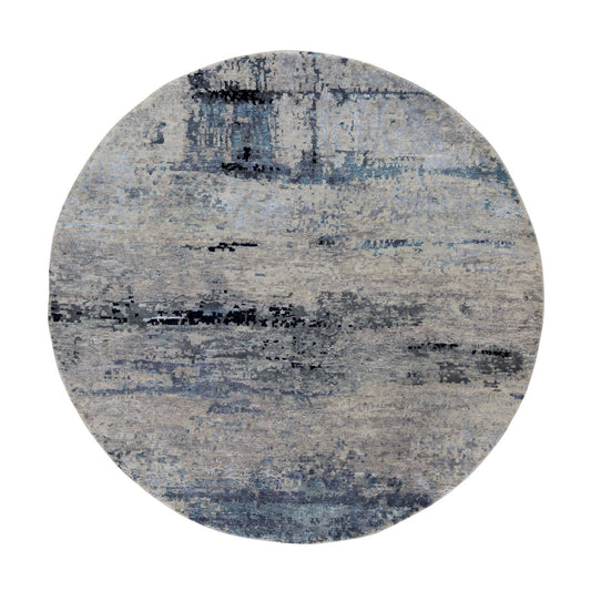 Modern and Contemporary Wool & Silk Hand Knotted Rug Grey No Border 6.0X6.0 -O058509