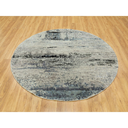 Modern and Contemporary Wool & Silk Hand Knotted Rug Grey No Border 6.0X6.0 -O058509
