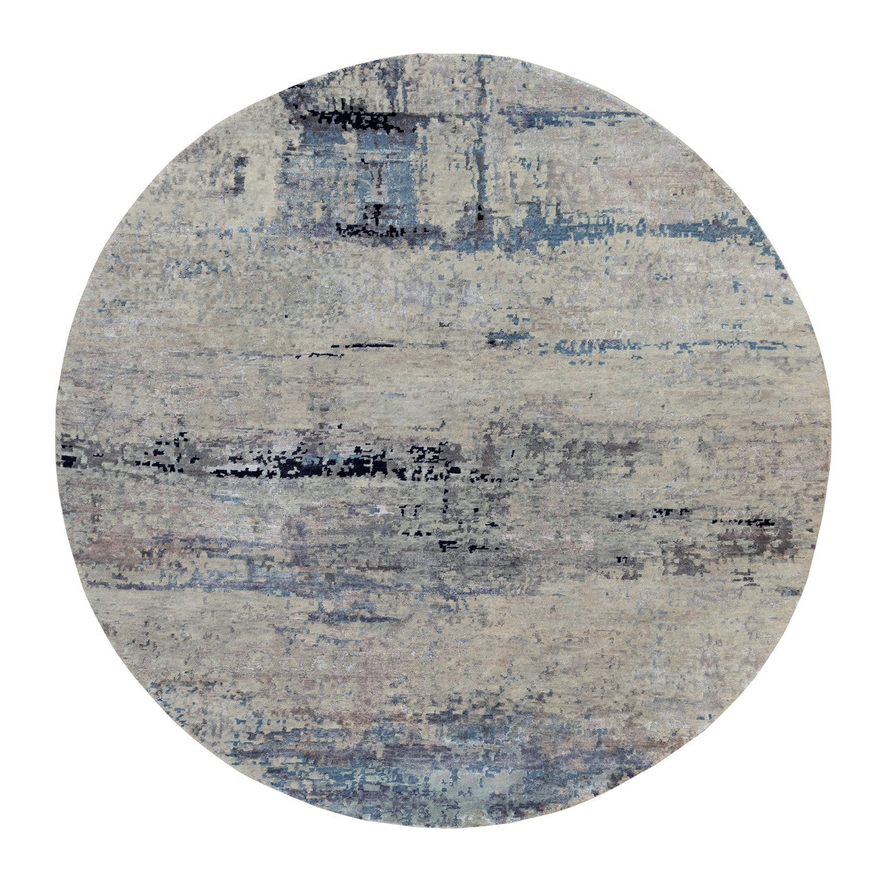 Modern and Contemporary Wool & Silk Hand Knotted Rug Grey No Border 8.0X8.0 -O058510