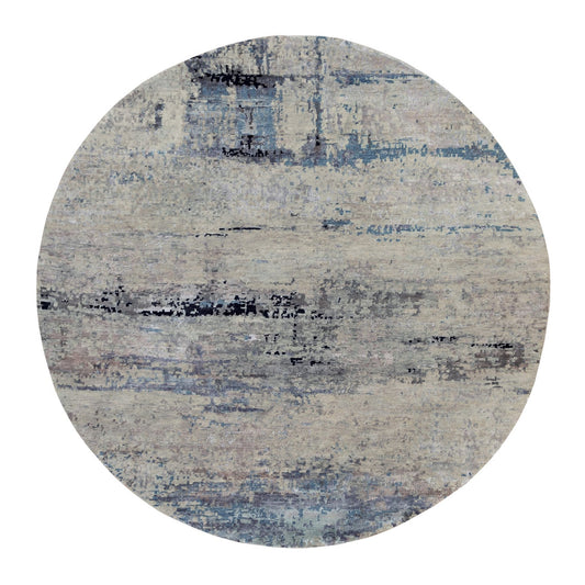 Modern and Contemporary Wool & Silk Hand Knotted Rug Grey No Border 8.0X8.0 -O058510