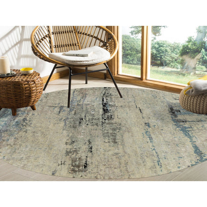 Modern and Contemporary Wool & Silk Hand Knotted Rug Grey No Border 8.0X8.0 -O058510