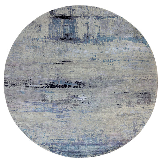 Modern and Contemporary Wool & Silk Hand Knotted Rug Grey No Border 12.0X12.0 -O058515