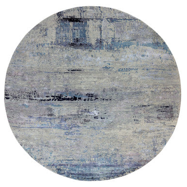 Modern and Contemporary Wool & Silk Hand Knotted Rug Grey No Border 12.0X12.0 -O058515