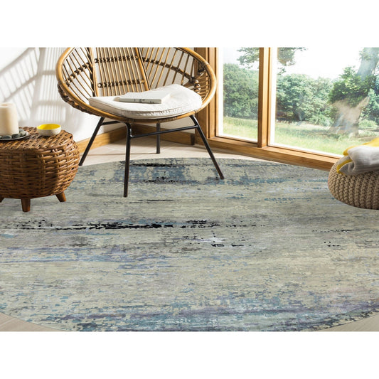 Modern and Contemporary Wool & Silk Hand Knotted Rug Grey No Border 12.0X12.0 -O058515