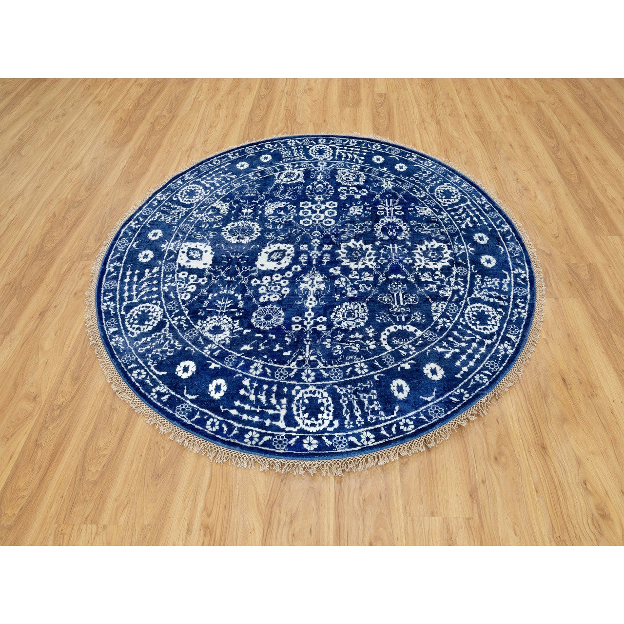 Transitional Wool & Silk Hand Knotted Rug Blue Eclipse 6.2X6.2 -O058533