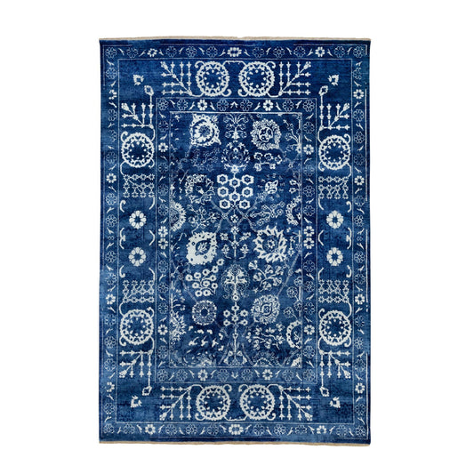 Transitional Wool & Silk Hand Knotted Rug Blue Dress Blue 6.2X9.0 -O058535