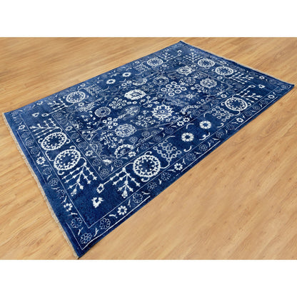 Transitional Wool & Silk Hand Knotted Rug Blue Dress Blue 6.2X9.0 -O058535