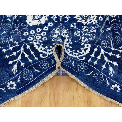Transitional Wool & Silk Hand Knotted Rug Blue Dress Blue 6.2X9.0 -O058535