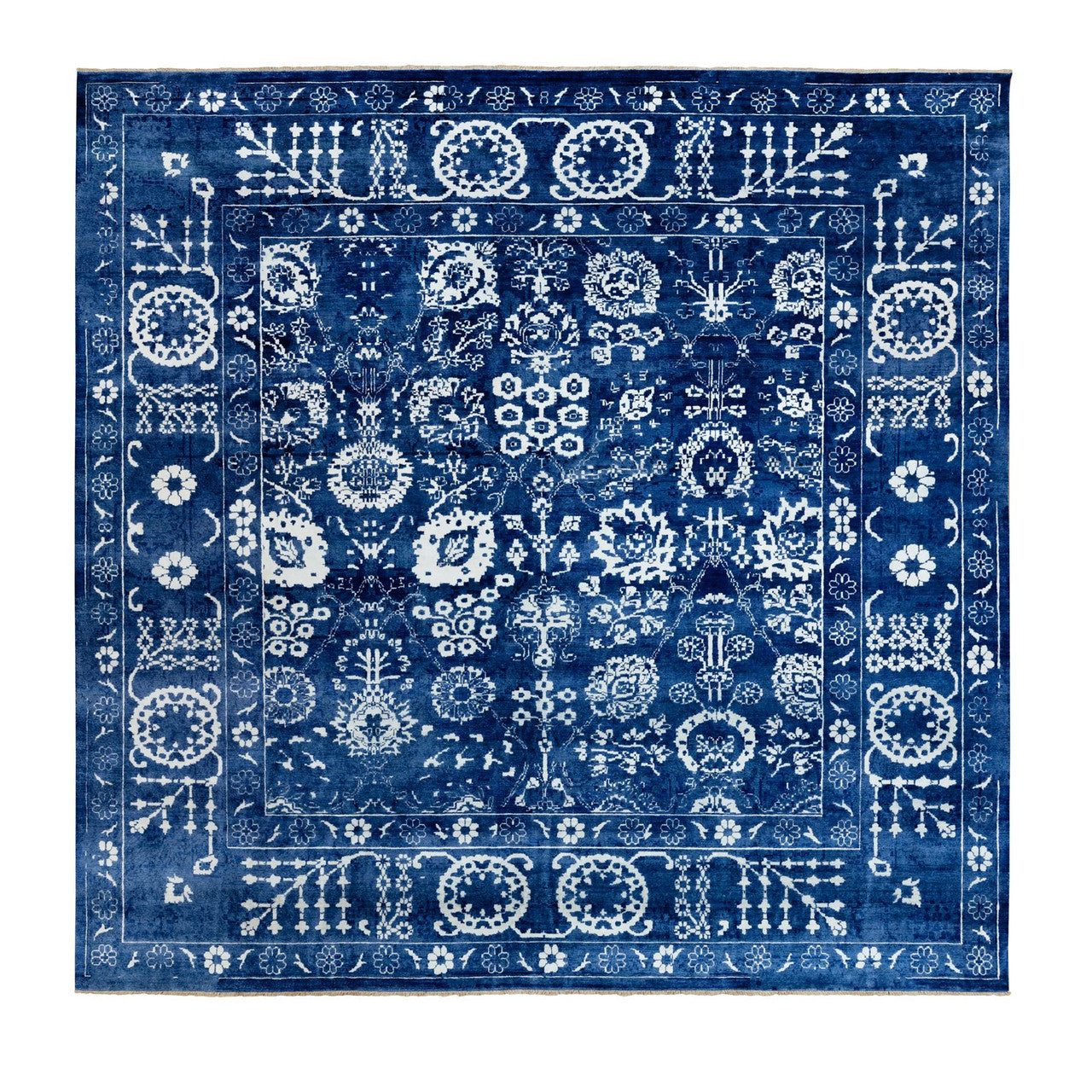 Transitional Wool & Silk Hand Knotted Rug Blue Eclipse 12.2X12.2 -O058546