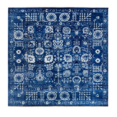Transitional Wool & Silk Hand Knotted Rug Blue Eclipse 12.2X12.2 -O058546