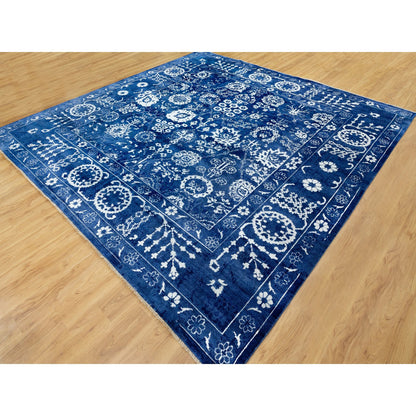 Transitional Wool & Silk Hand Knotted Rug Blue Eclipse 12.2X12.2 -O058546