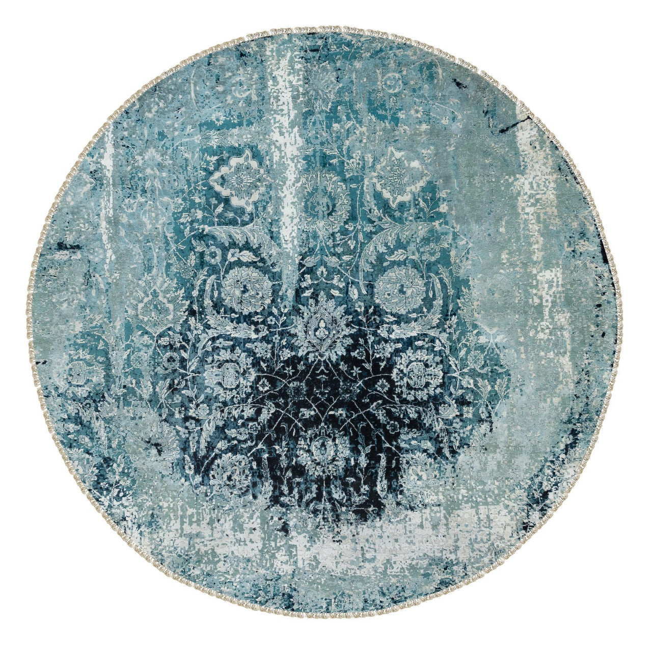 Transitional Wool & Silk Hand Knotted Rug Blue No Border 8.8X8.8 -O058549