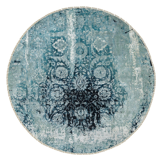 Transitional Wool & Silk Hand Knotted Rug Blue No Border 8.8X8.8 -O058549