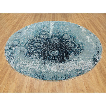 Transitional Wool & Silk Hand Knotted Rug Blue No Border 8.8X8.8 -O058549