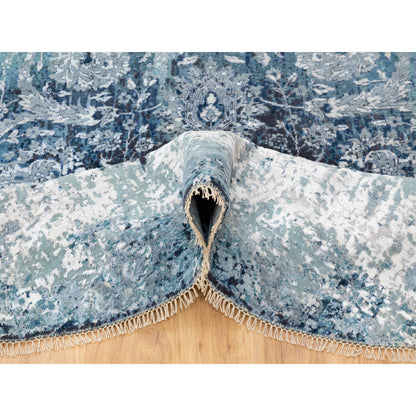 Transitional Wool & Silk Hand Knotted Rug Blue No Border 8.8X8.8 -O058549