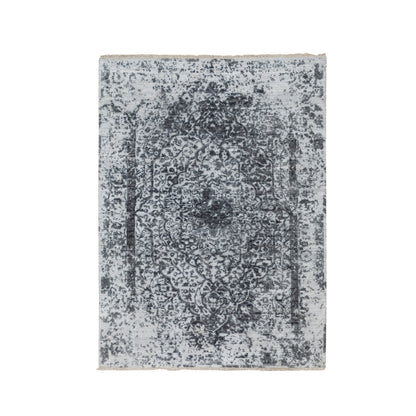 Transitional Wool & Pure Silk Hand Knotted Rug Grey No Border 4.1X6.0 -O058553