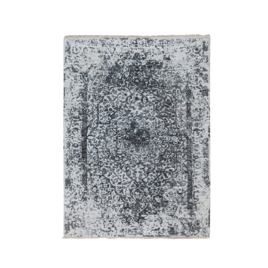 Transitional Wool & Pure Silk Hand Knotted Rug Grey No Border 4.1X6.0 -O058553