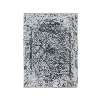 Transitional Wool & Pure Silk Hand Knotted Rug Grey No Border 4.1X6.0 -O058553