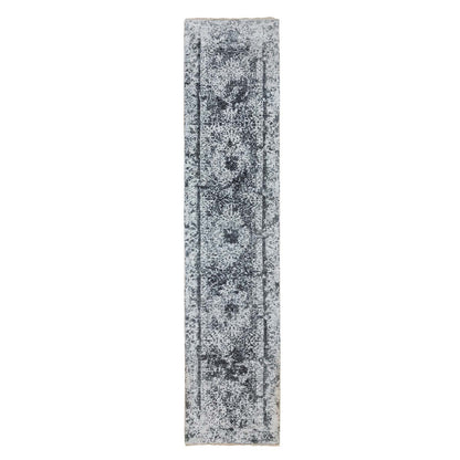 Transitional Wool & Silk Hand Knotted Rug Grey No Border 2.7X12.0 -O058556