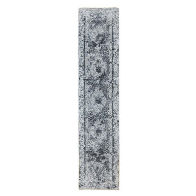 Transitional Wool & Silk Hand Knotted Rug Grey No Border 2.7X12.0 -O058556