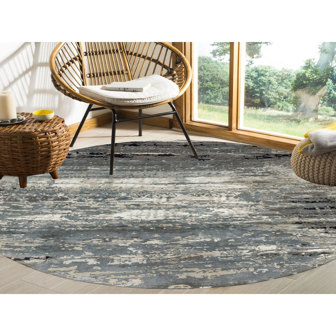 Modern and Contemporary Wool & Silk Hand Knotted Rug Grey No Border 10.0X10.0 -O058559