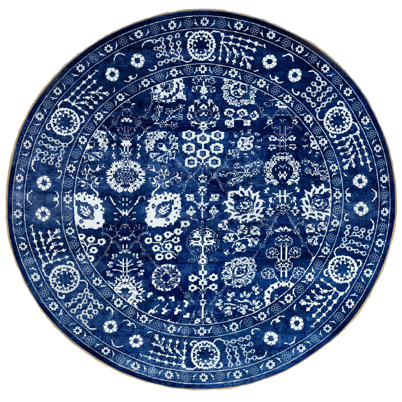 Transitional Wool & Silk Hand Knotted Rug Blue Eclipse 14.0X14.0 -O058562