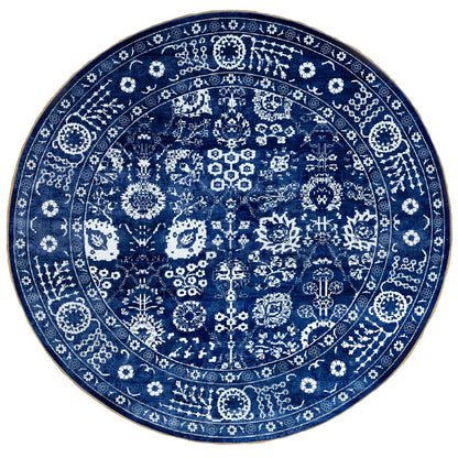 Transitional Wool & Silk Hand Knotted Rug Blue Eclipse 14.0X14.0 -O058562