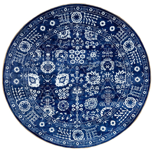 Transitional Wool & Silk Hand Knotted Rug Blue Eclipse 14.0X14.0 -O058562